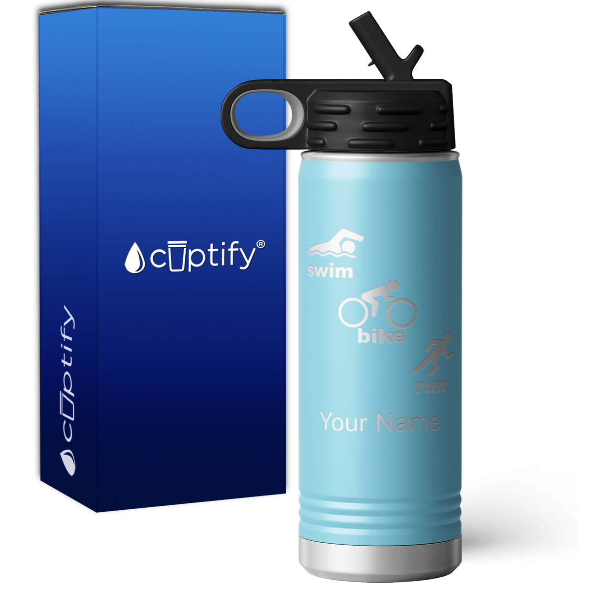 Swim Bike Run Triathlon Personalized 20oz Sport Water Bottle