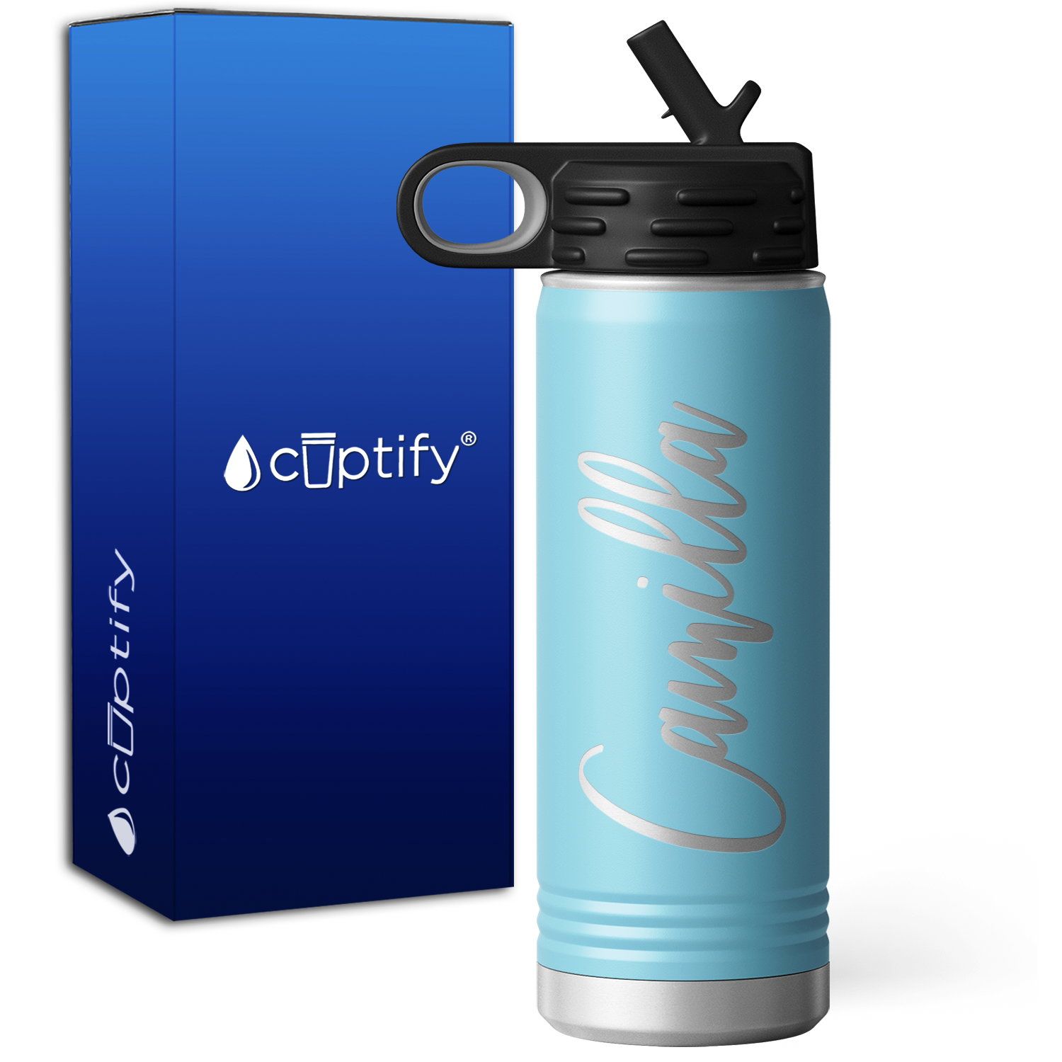 Personalized Lite Blue 20oz Engraved Sport Water Bottle