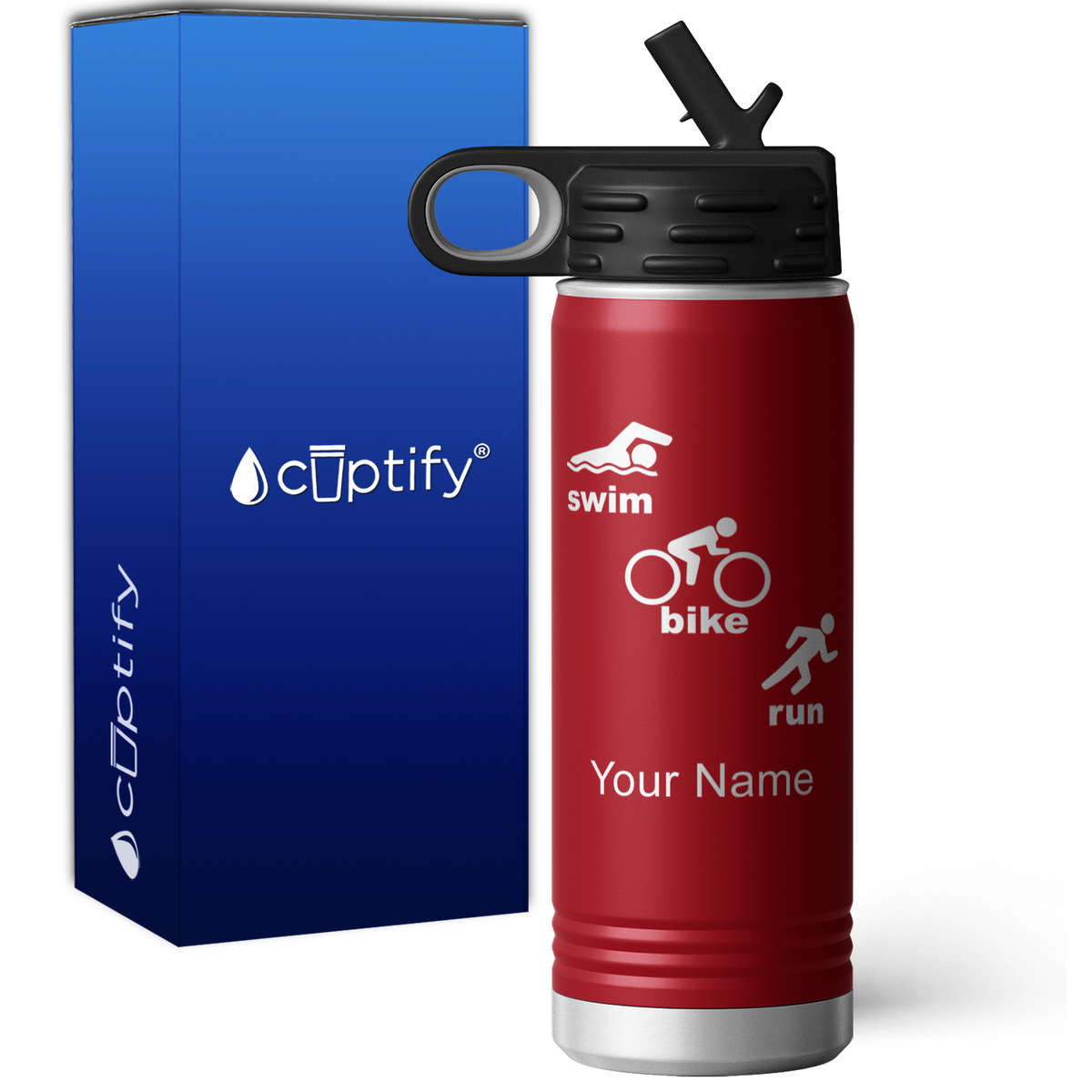 Swim Bike Run Triathlon Personalized 20oz Sport Water Bottle