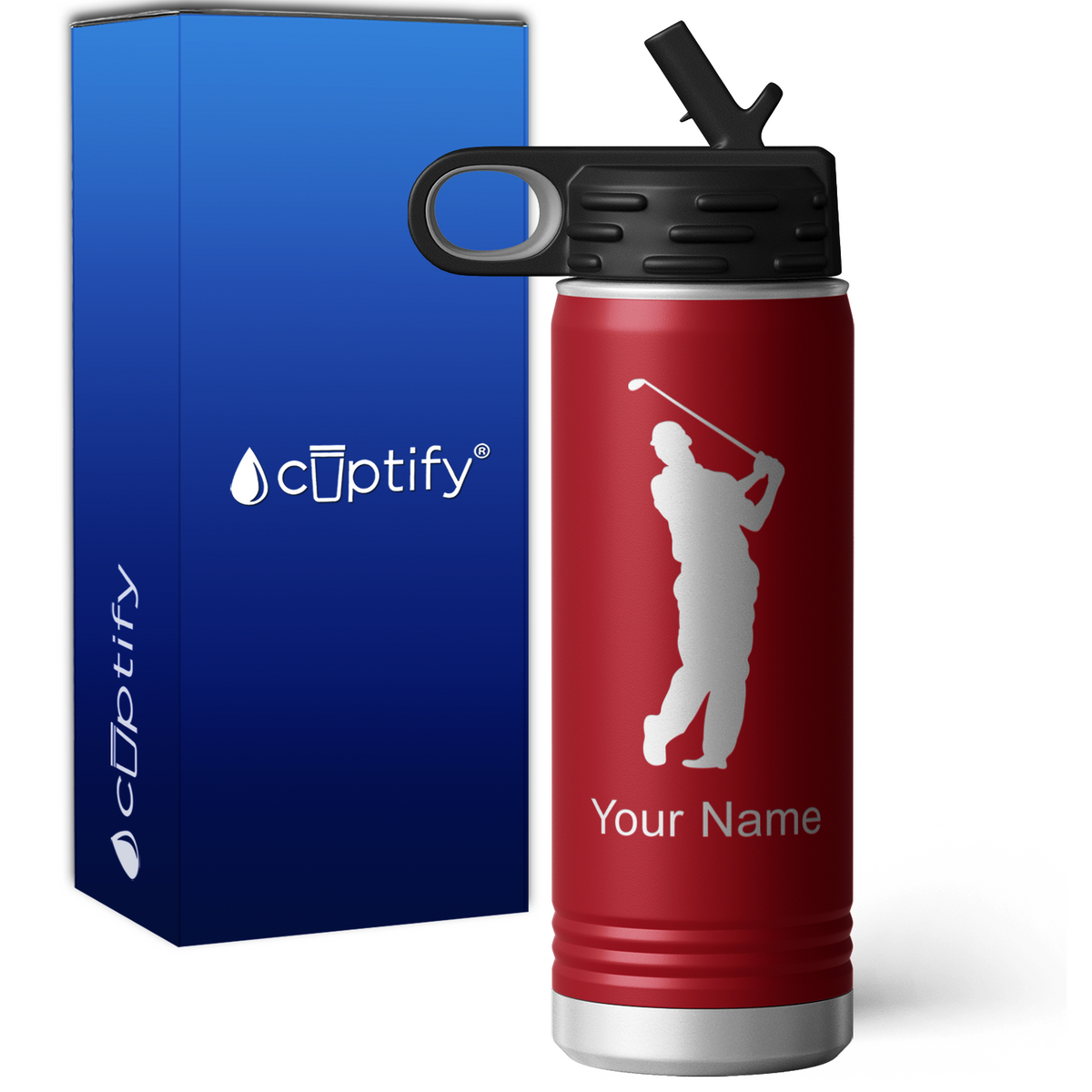 Swinging Golfer Personalized 20oz Sport Water Bottle