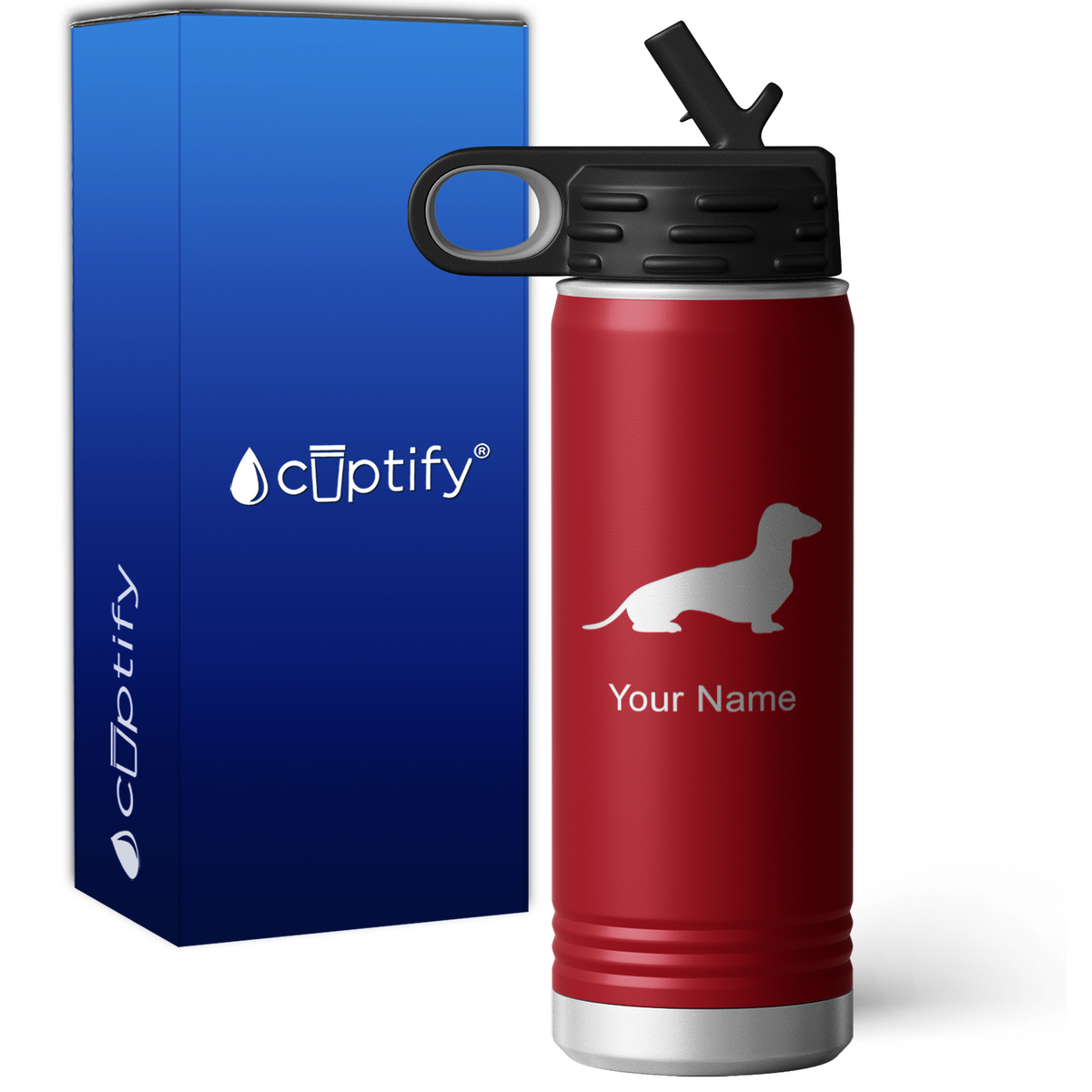 Sitting Dachshund Personalized 20oz Sport Water Bottle