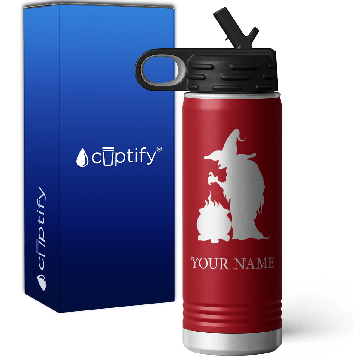 Witch with Cauldron Personalized 20oz Sport Water Bottle