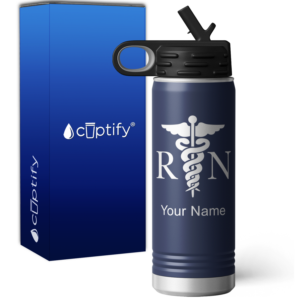 RN Nurse Caduceus Personalized 20oz Sport Water Bottle