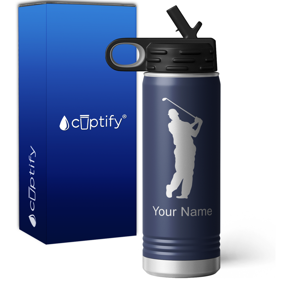 Swinging Golfer Personalized 20oz Sport Water Bottle