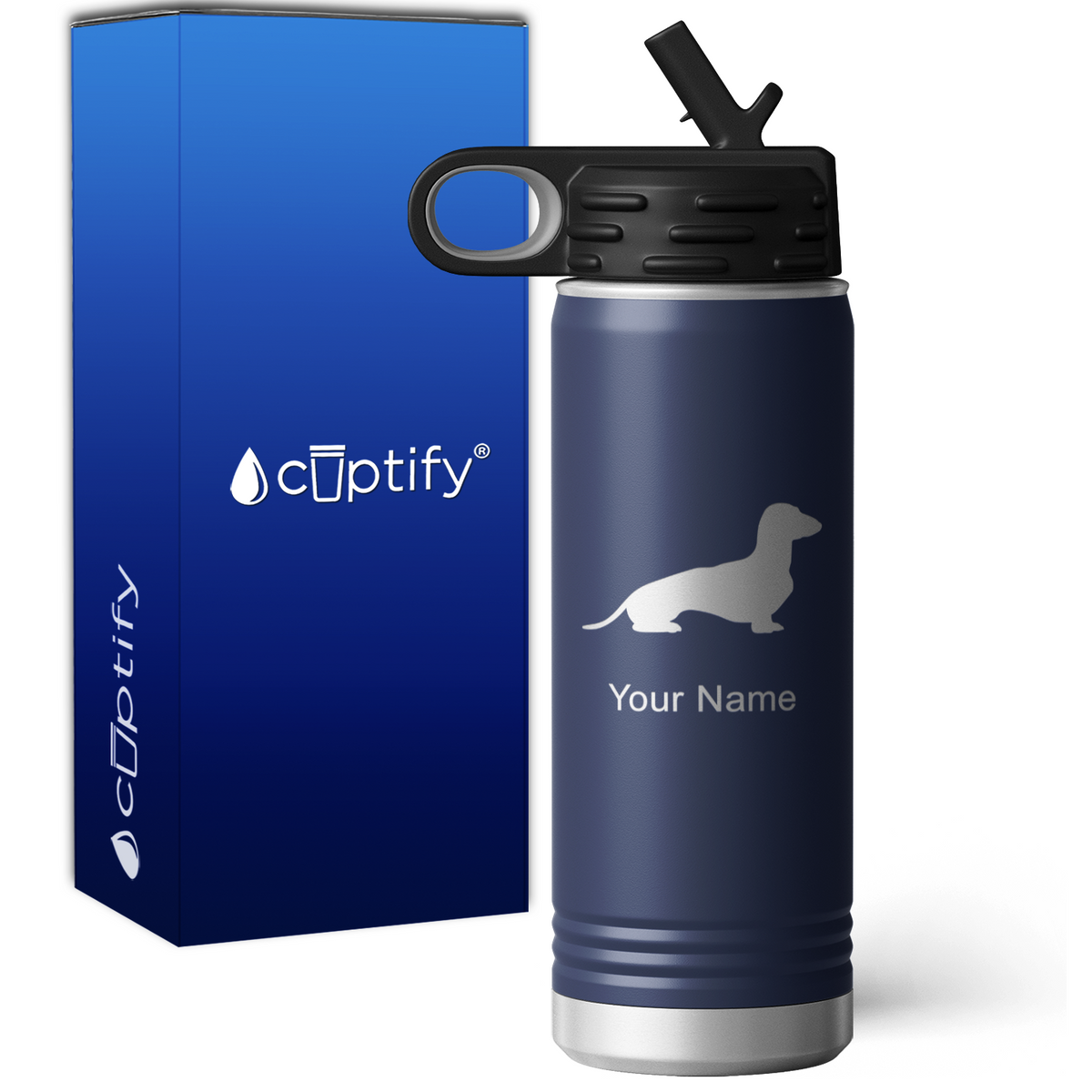 Sitting Dachshund Personalized 20oz Sport Water Bottle