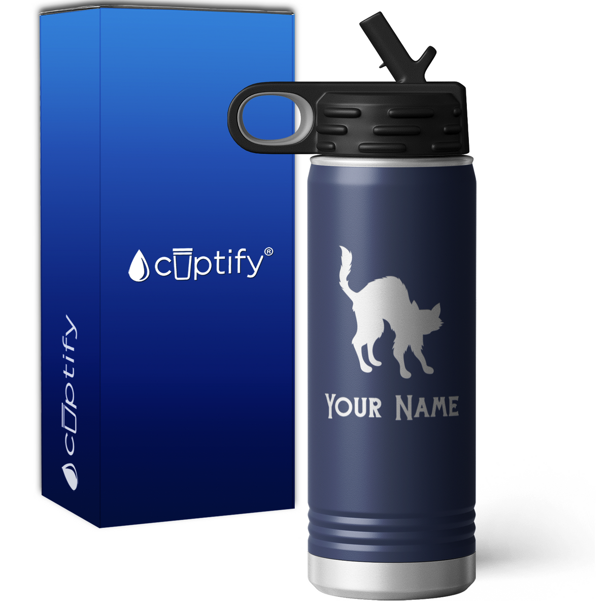 Scared Black Cat Personalized 20oz Sport Water Bottle