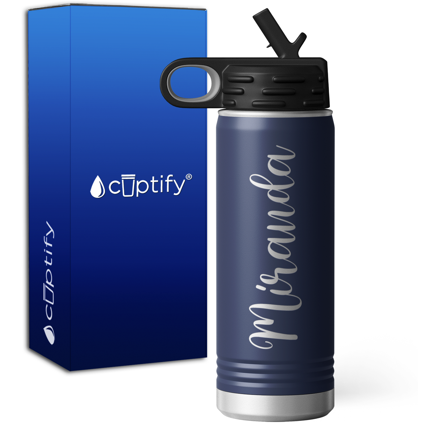 Personalized Navy Blue 20oz Engraved Sport Water Bottle