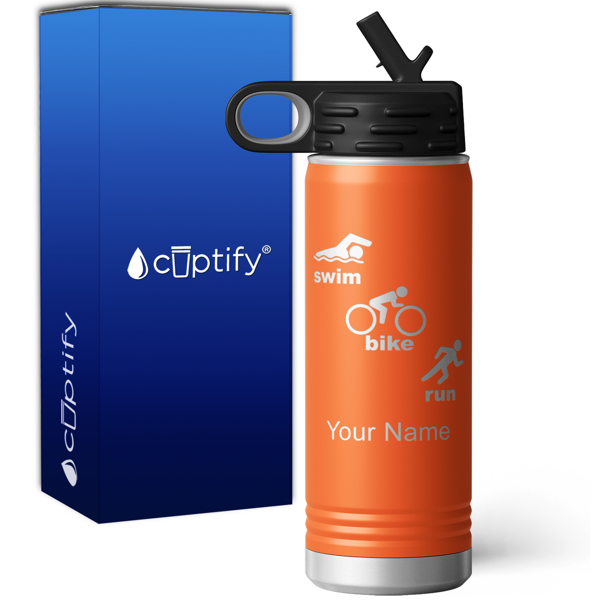 Swim Bike Run Triathlon Personalized 20oz Sport Water Bottle