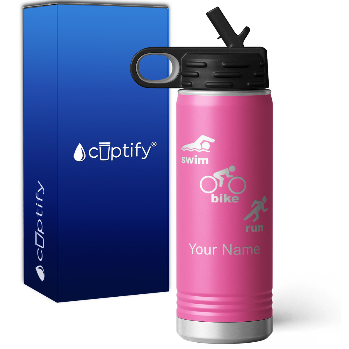 Swim Bike Run Triathlon Personalized 20oz Sport Water Bottle