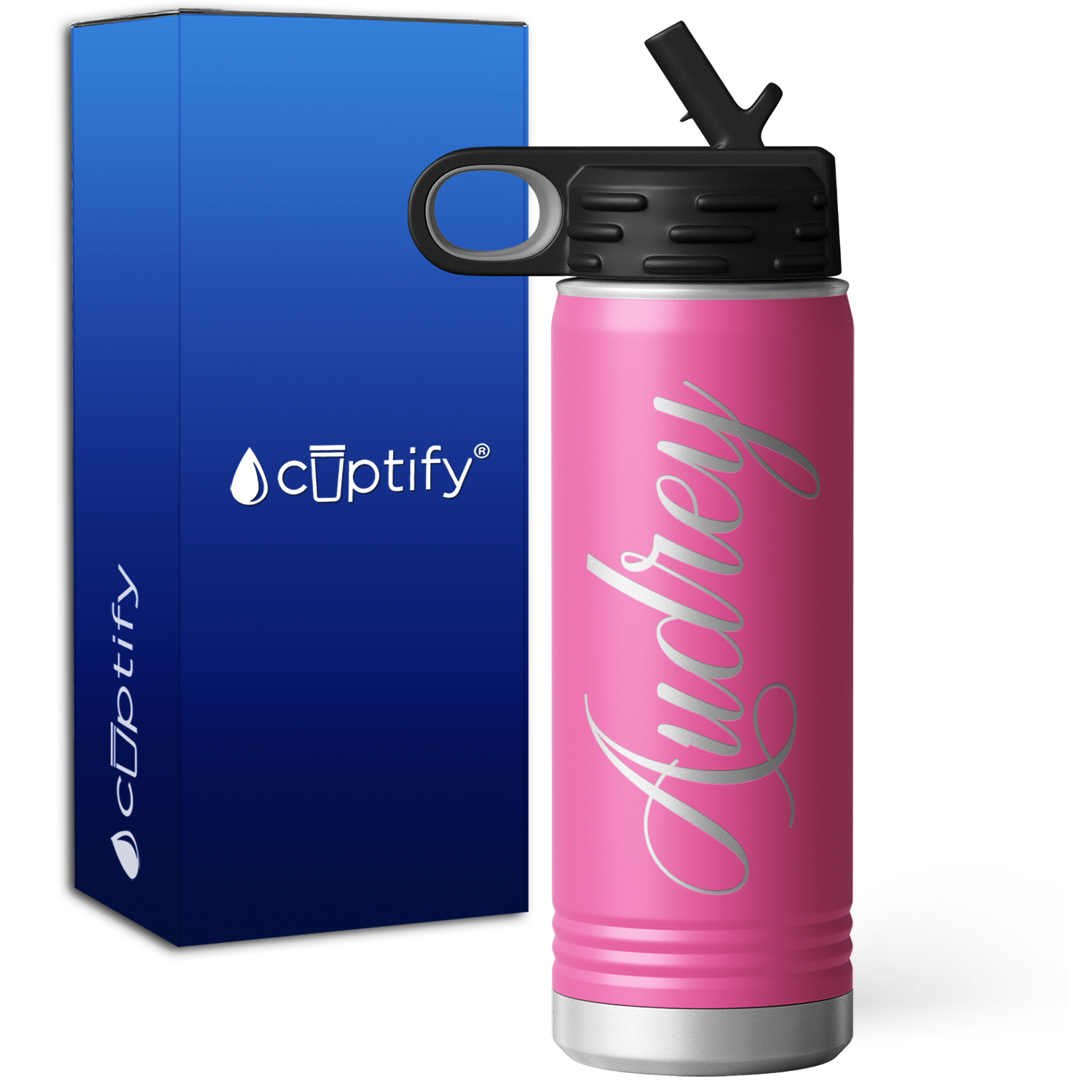 Personalized Pink 20oz Engraved Sport Water Bottle
