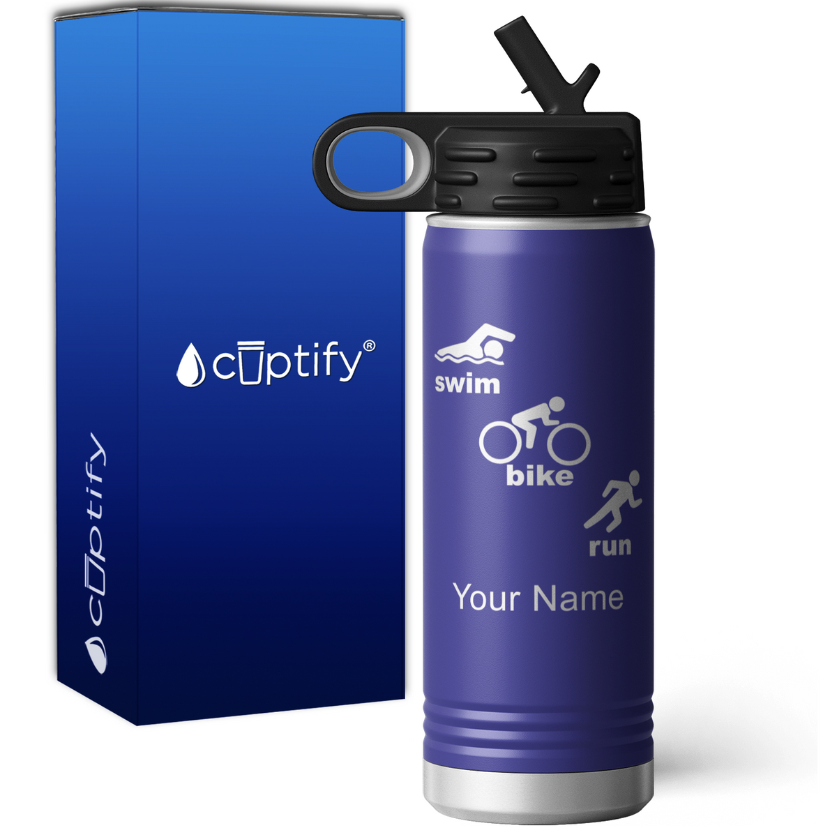 Swim Bike Run Triathlon Personalized 20oz Sport Water Bottle