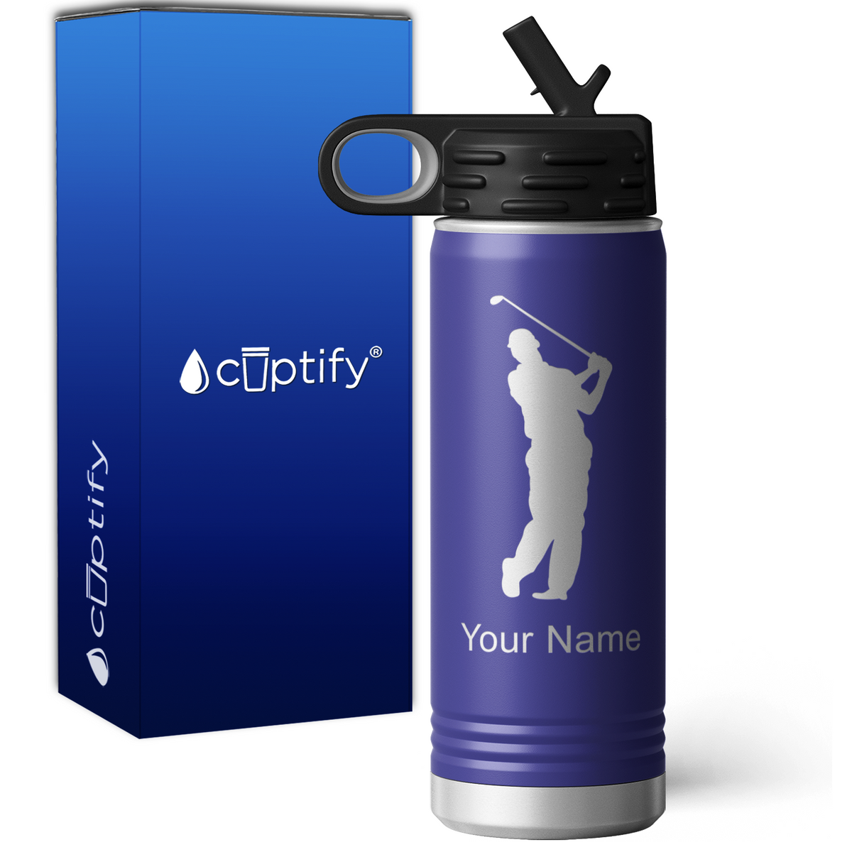 Swinging Golfer Personalized 20oz Sport Water Bottle