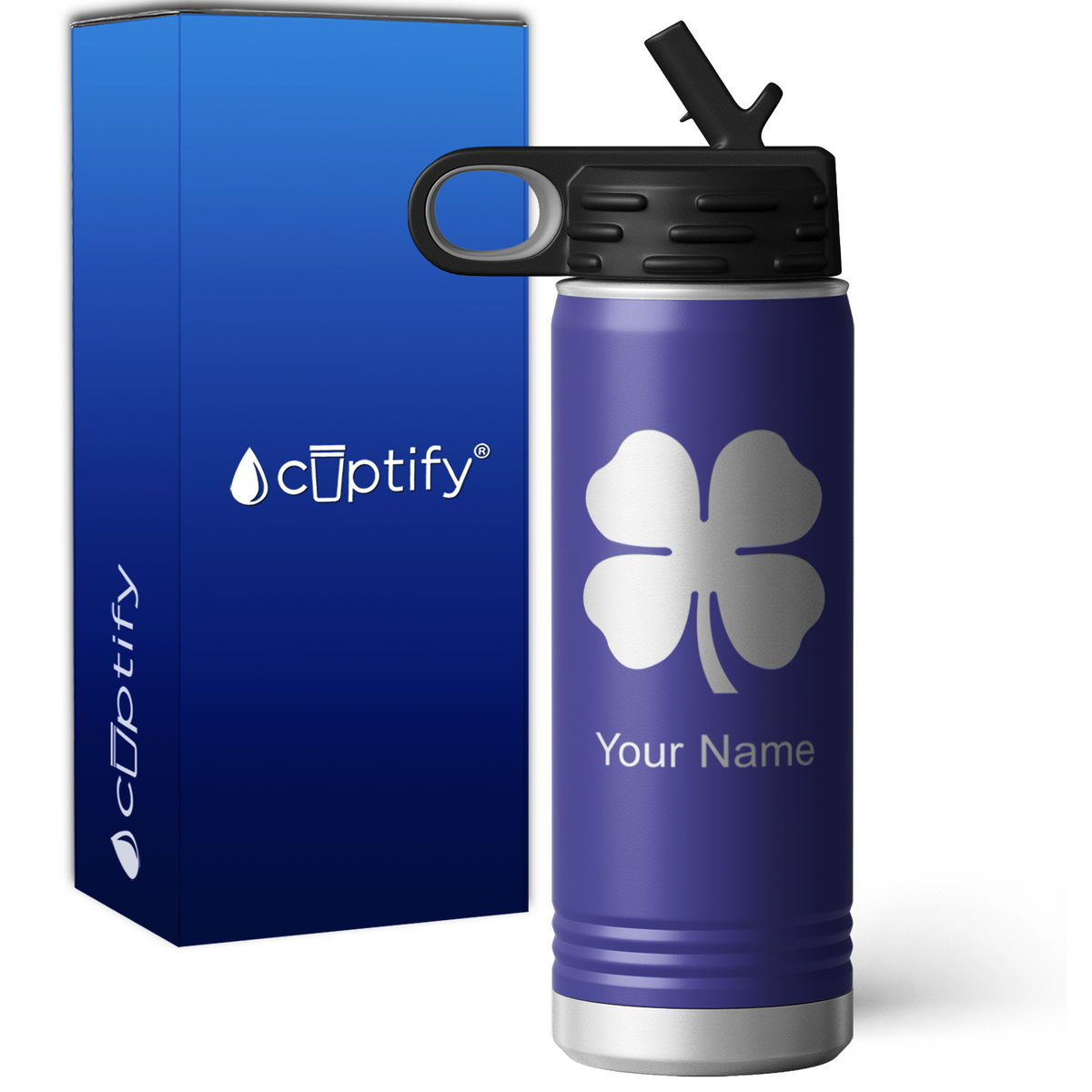 Four Leaf Clover Personalized 20oz Sport Water Bottle