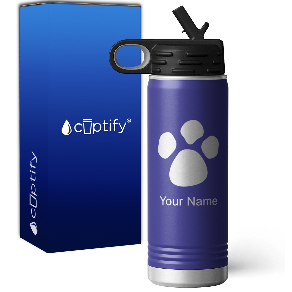 Paw Print Personalized 20oz Sport Water Bottle