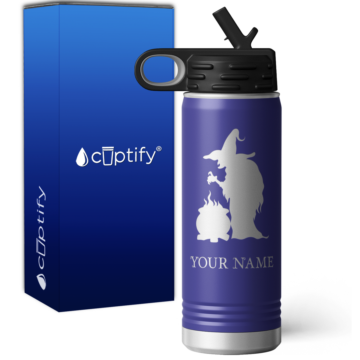 Witch with Cauldron Personalized 20oz Sport Water Bottle