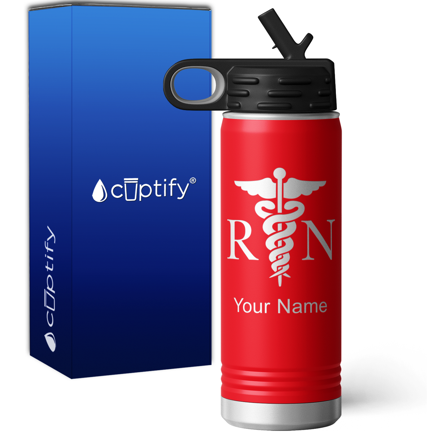 RN Nurse Caduceus Personalized 20oz Sport Water Bottle