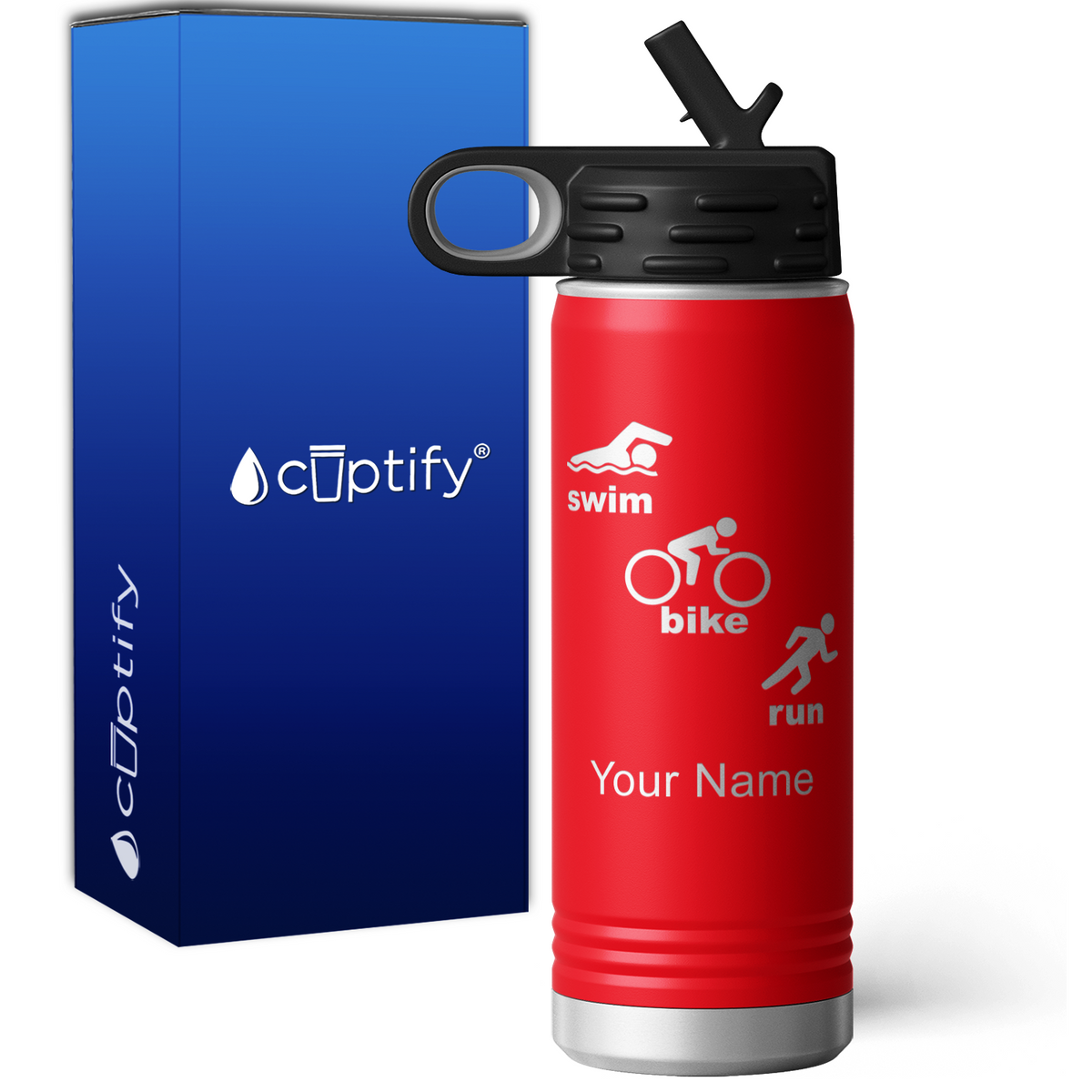 Swim Bike Run Triathlon Personalized 20oz Sport Water Bottle
