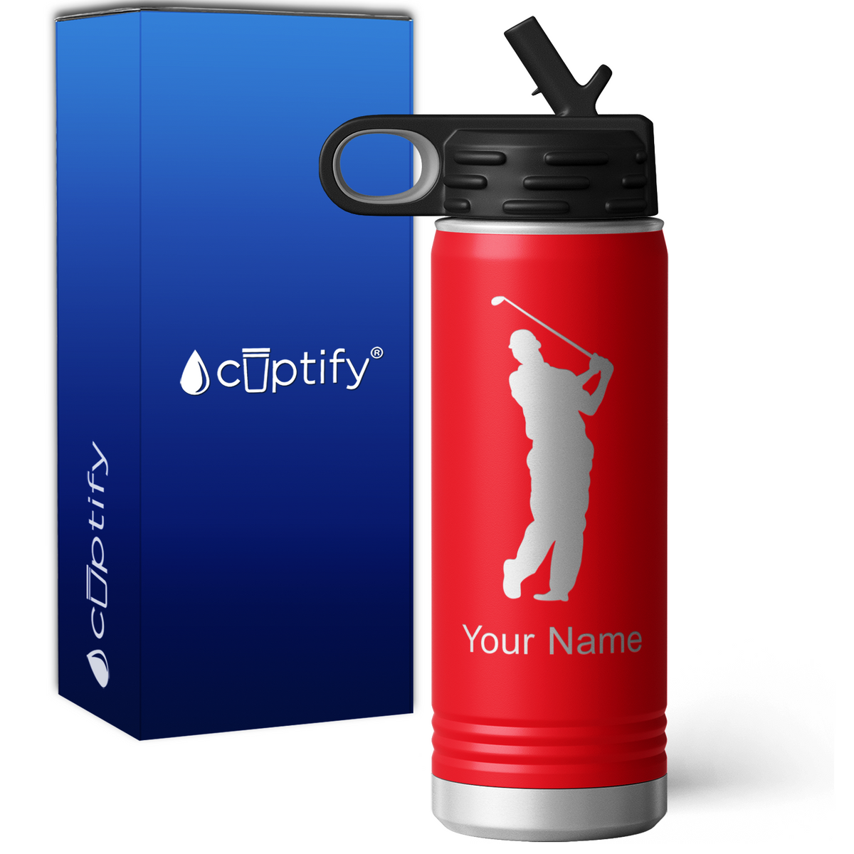 Swinging Golfer Personalized 20oz Sport Water Bottle