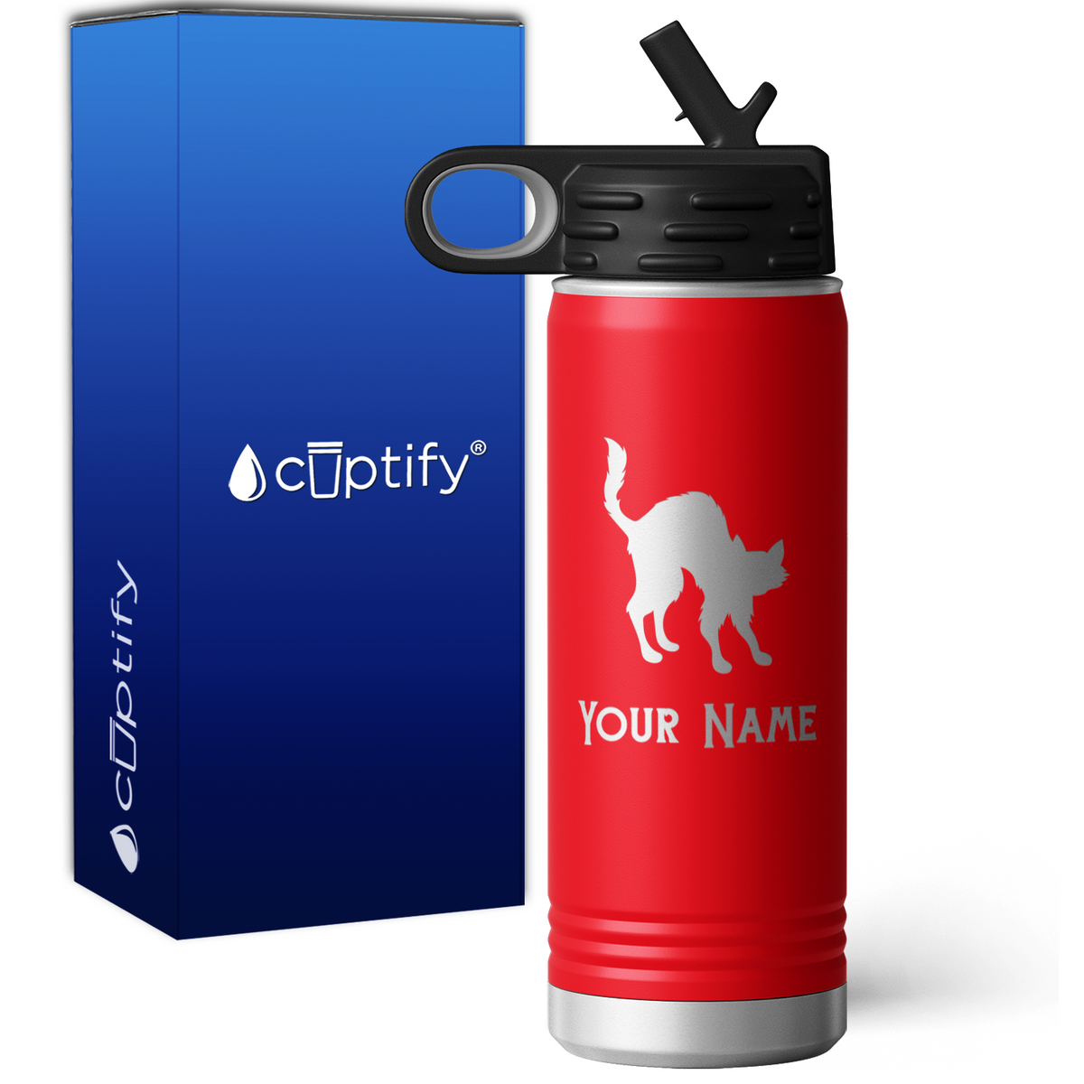 Scared Black Cat Personalized 20oz Sport Water Bottle