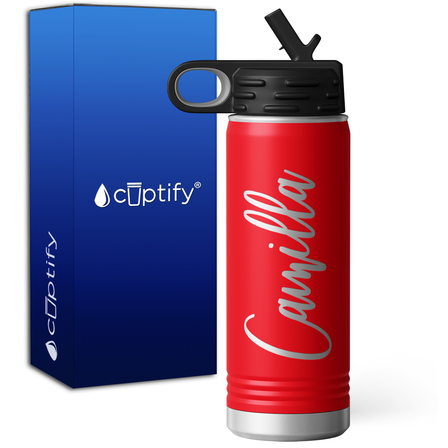 Personalized Red 20oz Engraved Sport Water Bottle