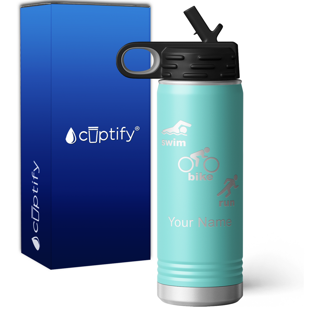 Swim Bike Run Triathlon Personalized 20oz Sport Water Bottle