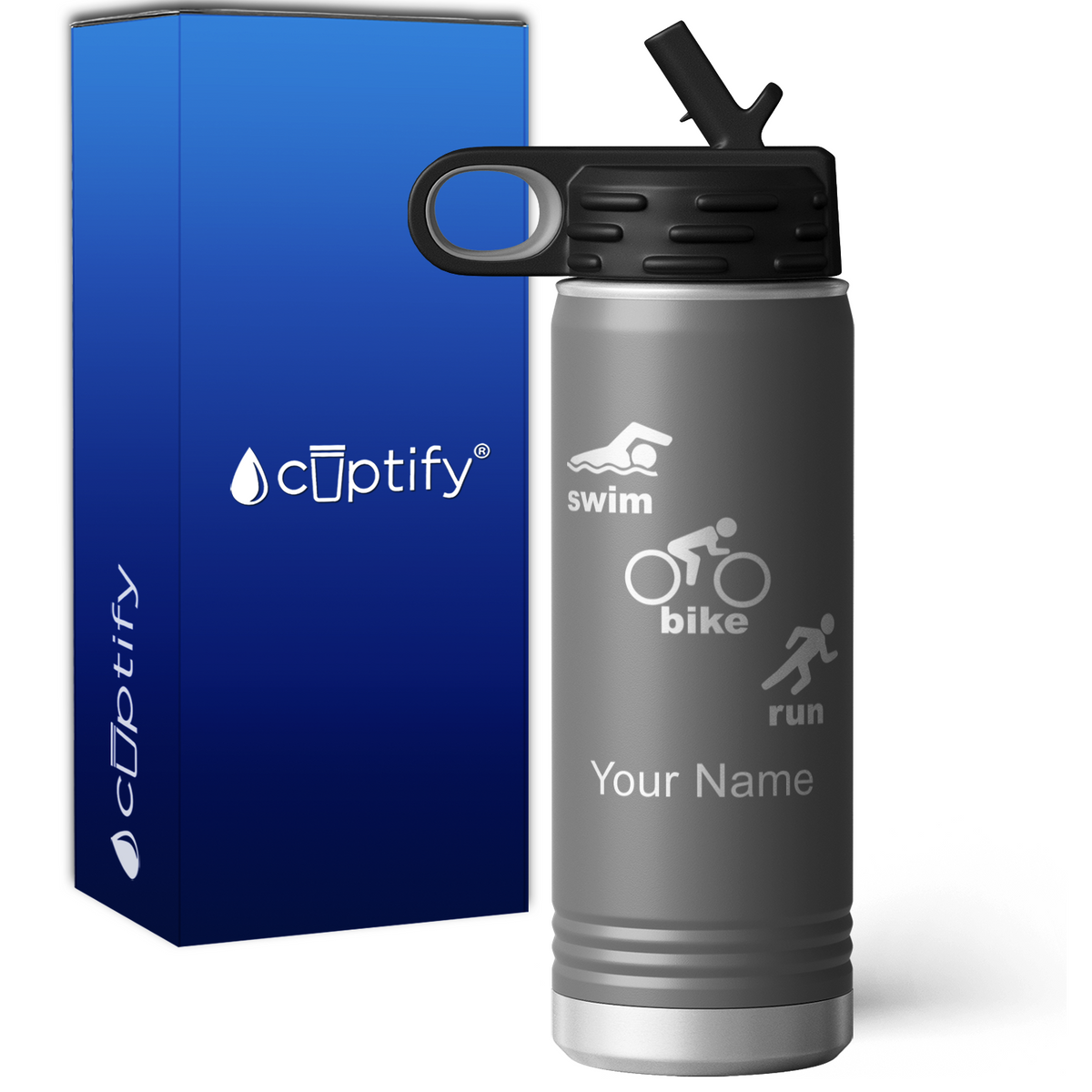 Swim Bike Run Triathlon Personalized 20oz Sport Water Bottle