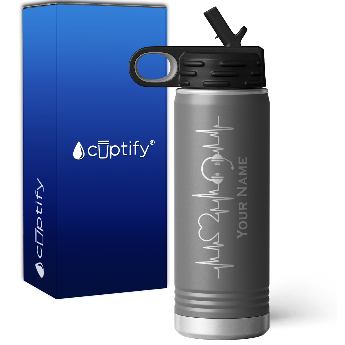 Personalized Dispatcher Headset Heartbeat 20oz Sport Water Bottle