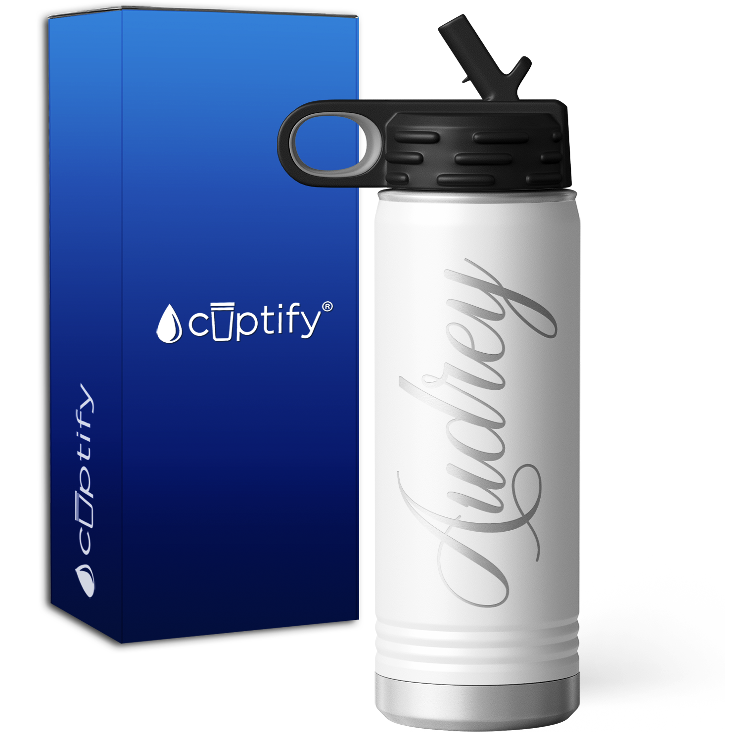 Personalized White 20oz Engraved Sport Water Bottle