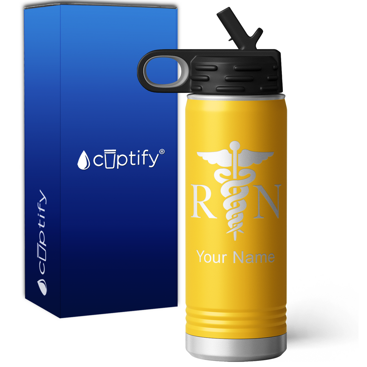 RN Nurse Caduceus Personalized 20oz Sport Water Bottle