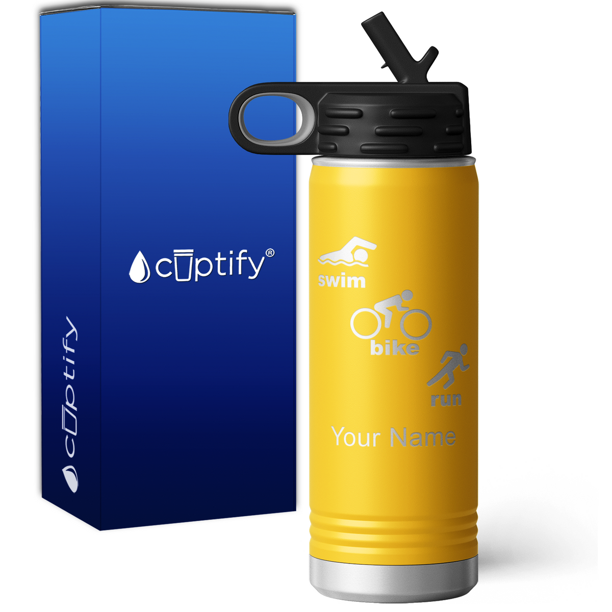 Swim Bike Run Triathlon Personalized 20oz Sport Water Bottle