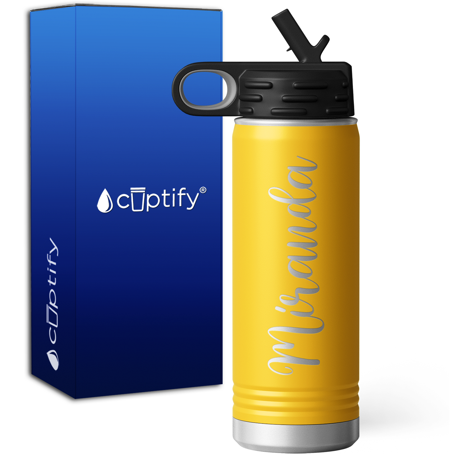 Personalized Yellow 20oz Engraved Sport Water Bottle