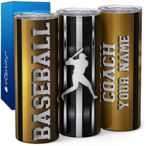 Personalized Baseball Coach Stripes 20oz Skinny Tumbler