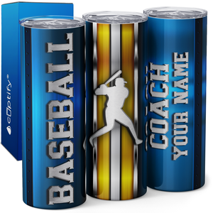 Personalized Baseball Coach Stripes 20oz Skinny Tumbler