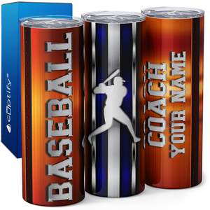 Personalized Baseball Coach Stripes 20oz Skinny Tumbler