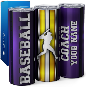 Personalized Baseball Coach Stripes 20oz Skinny Tumbler