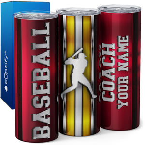 Personalized Baseball Coach Stripes 20oz Skinny Tumbler