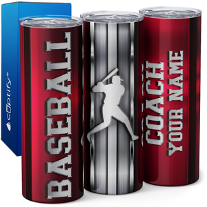 Personalized Baseball Coach Stripes 20oz Skinny Tumbler