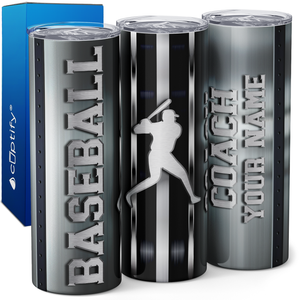 Personalized Baseball Coach Stripes 20oz Skinny Tumbler