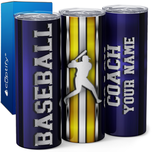 Personalized Baseball Coach Stripes 20oz Skinny Tumbler