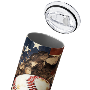 Baseball Breaking through American Flag 20oz Skinny Tumbler