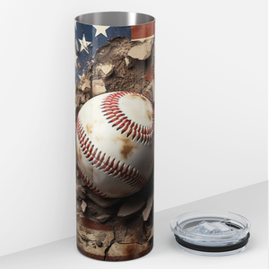 Baseball Breaking through American Flag 20oz Skinny Tumbler