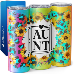 Aunt Rainbow Leopard Sunflowers 20oz Skinny Tumbler