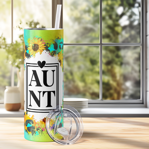 Aunt Rainbow Leopard Sunflowers 20oz Skinny Tumbler