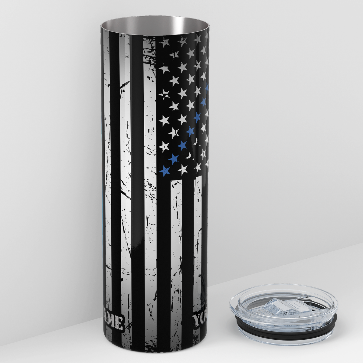 Personalized Police Thin Blue Line Flag 20oz Skinny Tumbler
