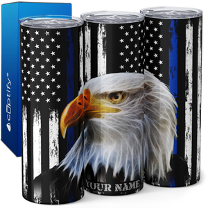 Personalized Police Thin Blue Line Flag with Eagle 20oz Skinny Tumbler