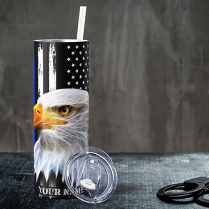 Personalized Police Thin Blue Line Flag with Eagle 20oz Skinny Tumbler
