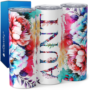 Aunt Watercolor Flowers 20oz Skinny Tumbler