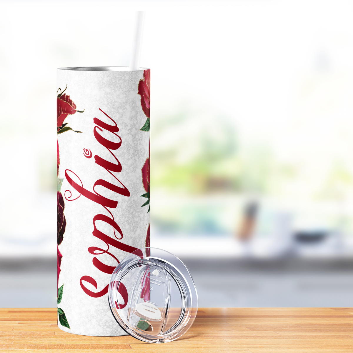 Personalized Gilded Blooms Crimson Roses 20oz Skinny Tumbler