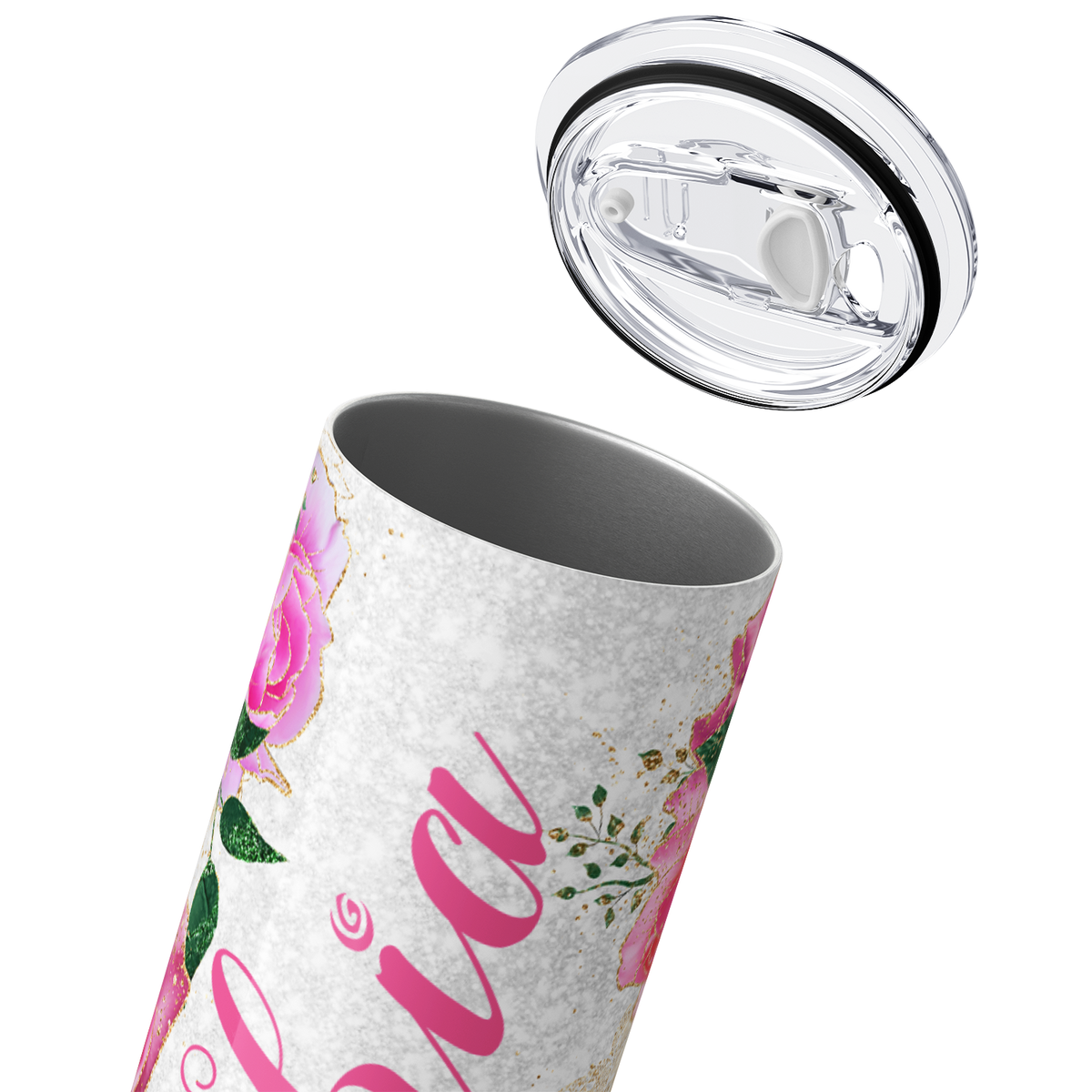 Personalized Rose Gold Reverie Blushing Pink Roses 20oz Skinny Tumbler