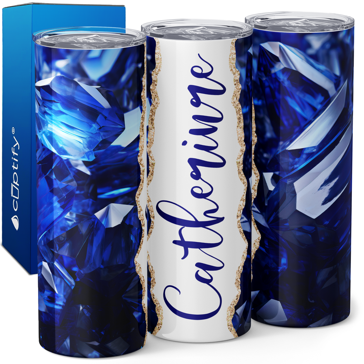 Personalized Sapphire Crystals and Elegance 20oz Skinny Tumbler